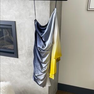 Elegant Gradient One-Shoulder Dress in Yellow, Blue  and Silver